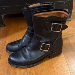 FRYE Black Leather Biker Boots